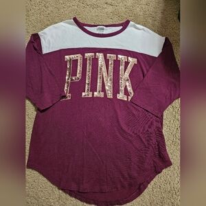 PINK Victoria's Secret Oversized Bling Vintage Sequin Spellout Quarter Sleeve